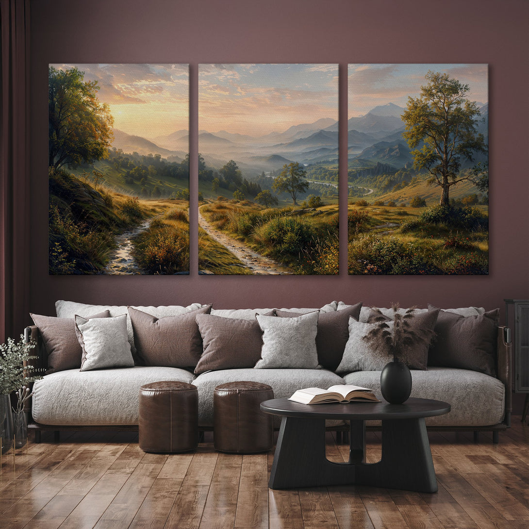 Canvas Print of a serene landscape painting in warm earth tones. Perfect for adding a touch of nature and tranquility to your home decor.