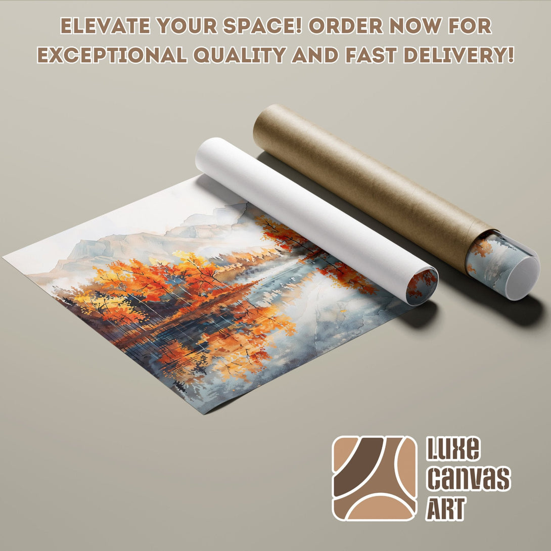 Poster Roll featuring a watercolor landscape in warm autumn tones. Elevate your space with art!