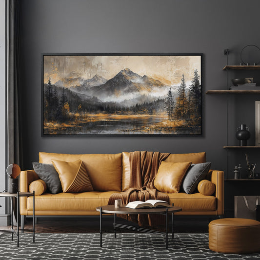 Misty Mountains Landscape Framed Canvas Print Forest Art