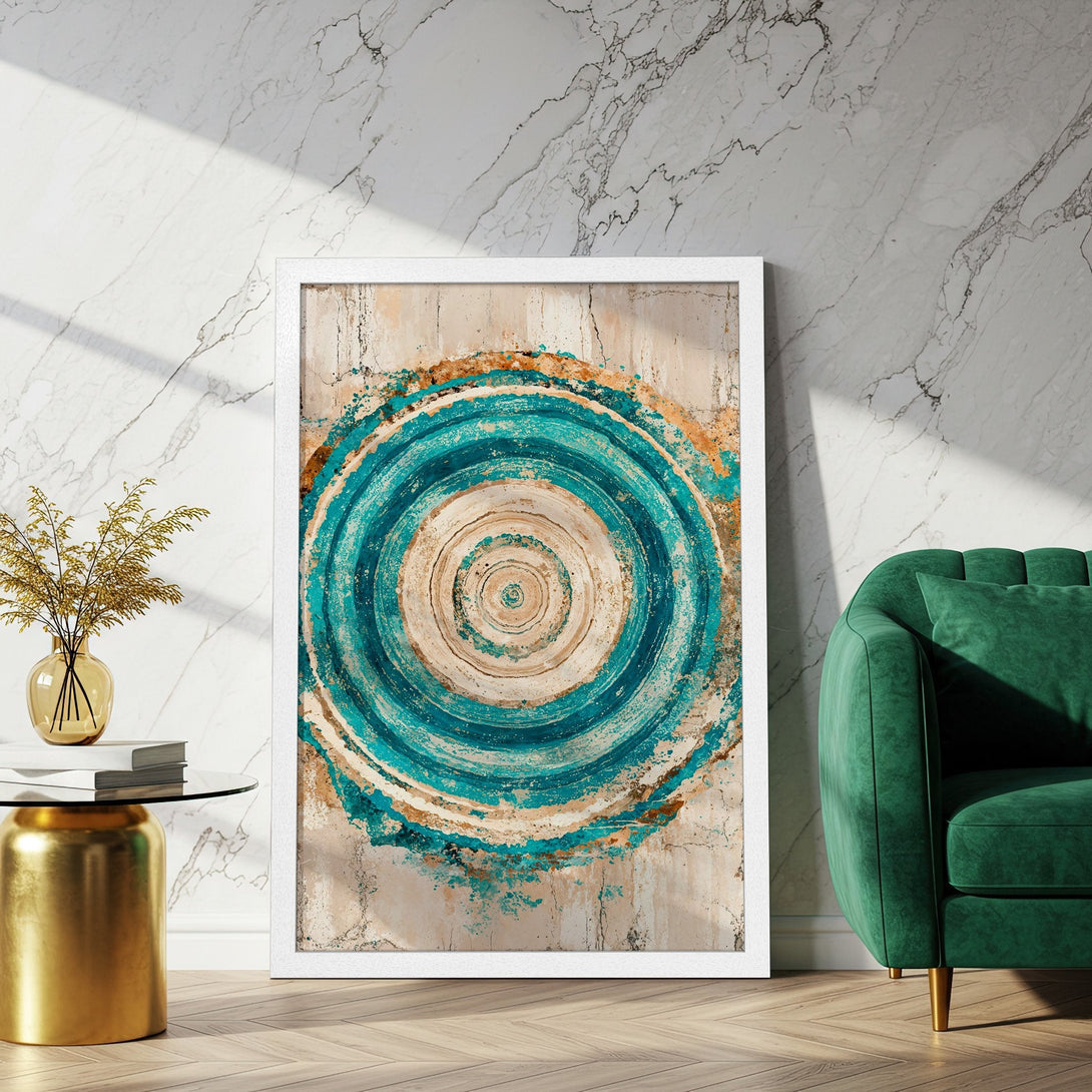 Framed Poster of abstract teal and gold art. Modern style, neutral tones. Perfect wall decor for any space!