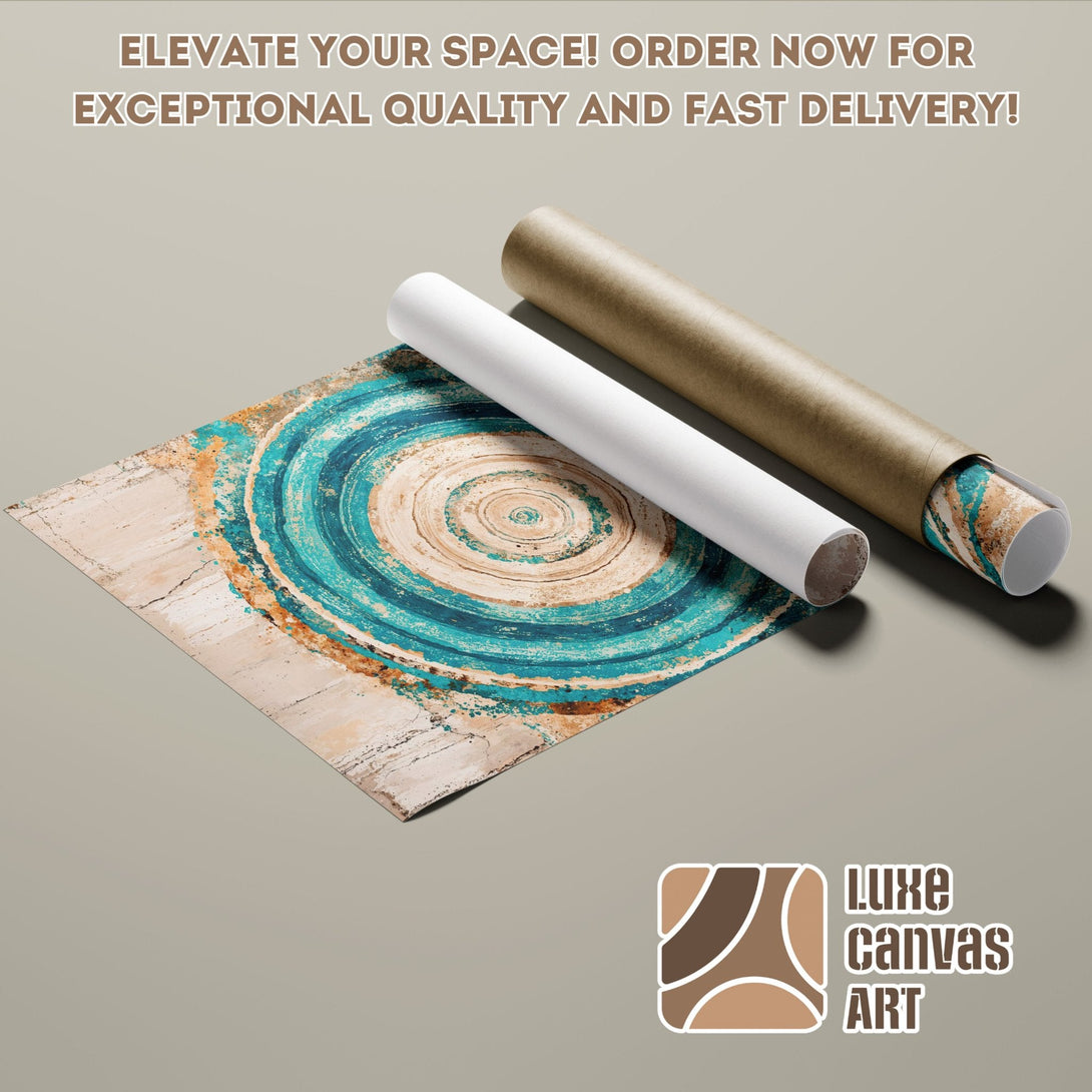 Abstract art poster roll with teal, beige & brown tones. Elevate your space with this stunning Poster! Order now for fast delivery.