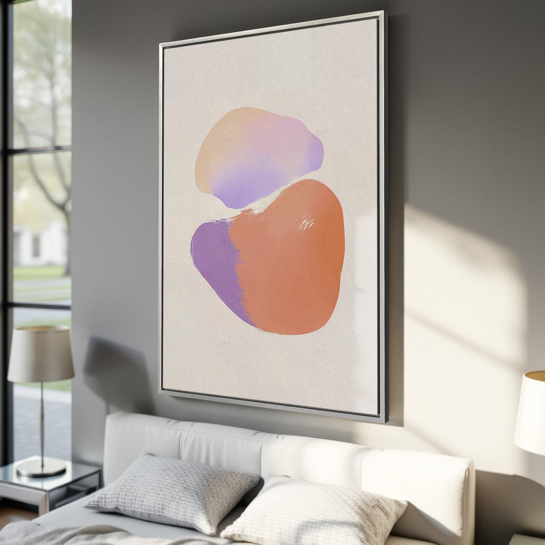Framed Wall Art: Abstract art Canvas Print with soft orange and purple brushstrokes. Modern wall decor for bedroom or living room.