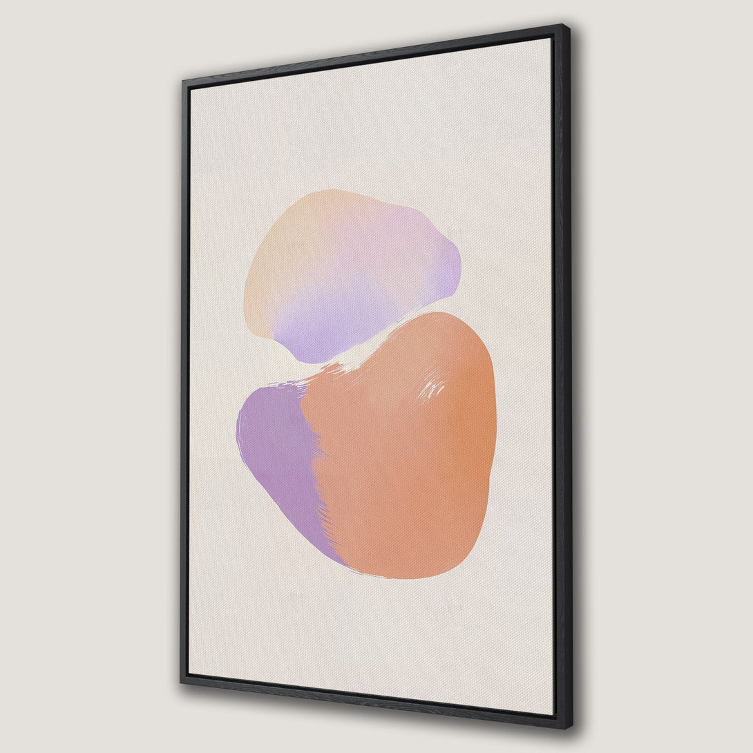 Framed Wall Art featuring abstract brushstrokes in peach, purple, and beige. Modern art canvas print perfect for adding a touch of color to any space.