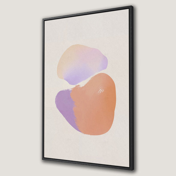 Framed Wall Art featuring abstract brushstrokes in peach, purple, and beige. Modern art canvas print perfect for adding a touch of color to any space.
