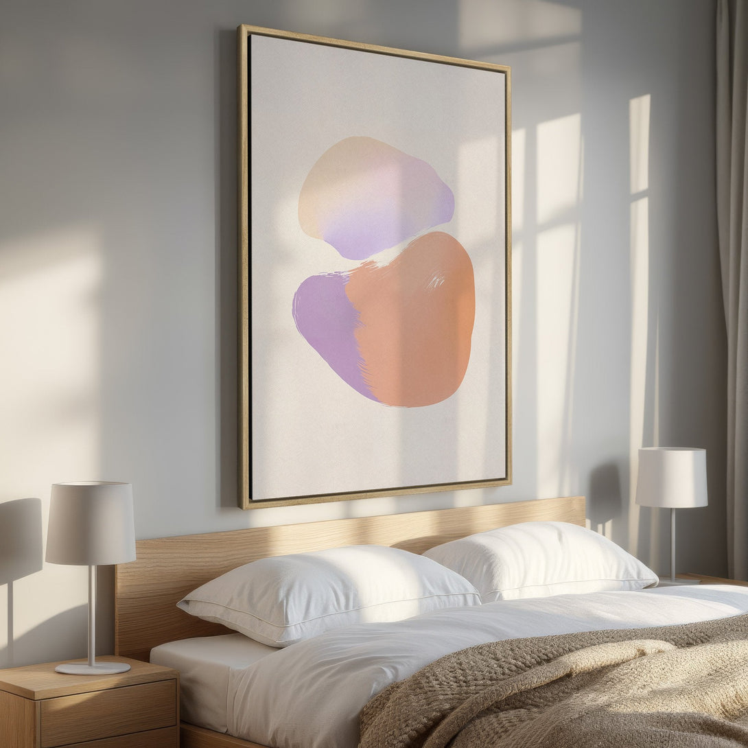 Abstract Canvas Print in bedroom with soft pastel colors. Modern wall art for a relaxing, stylish space.