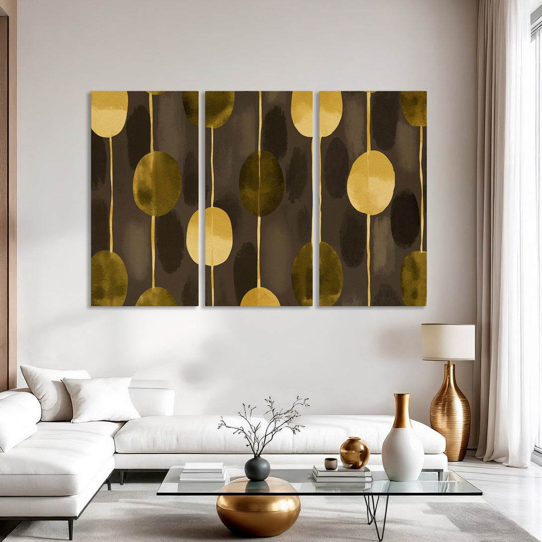 Abstract Canvas Print art in gold and brown tones. Modern wall decor with a stylish, minimalist design for living room or bedroom.