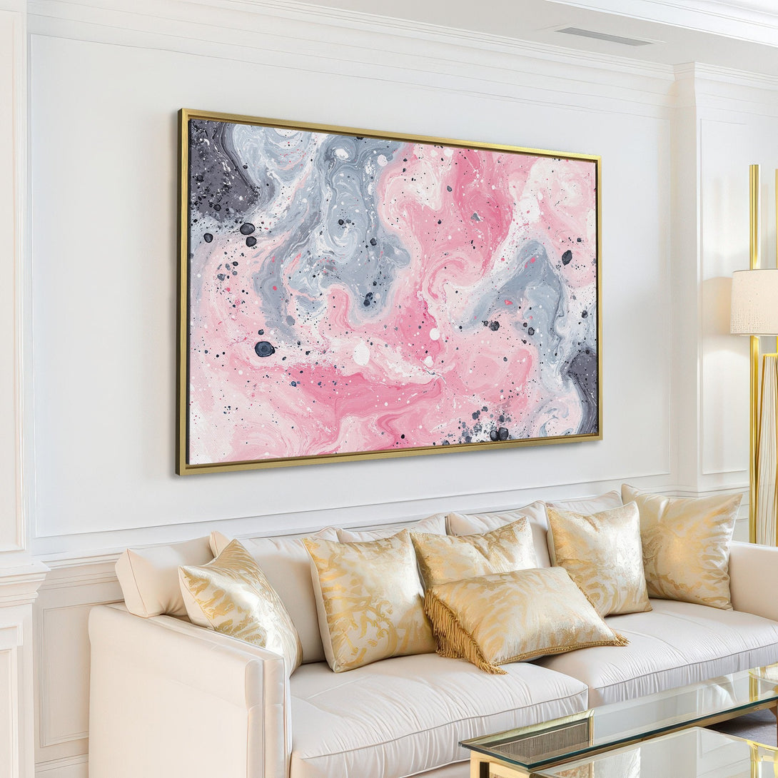 Canvas Print: Abstract art in pink, gray, and white. Modern wall decor for living room. Adds a touch of elegance and style to any space.