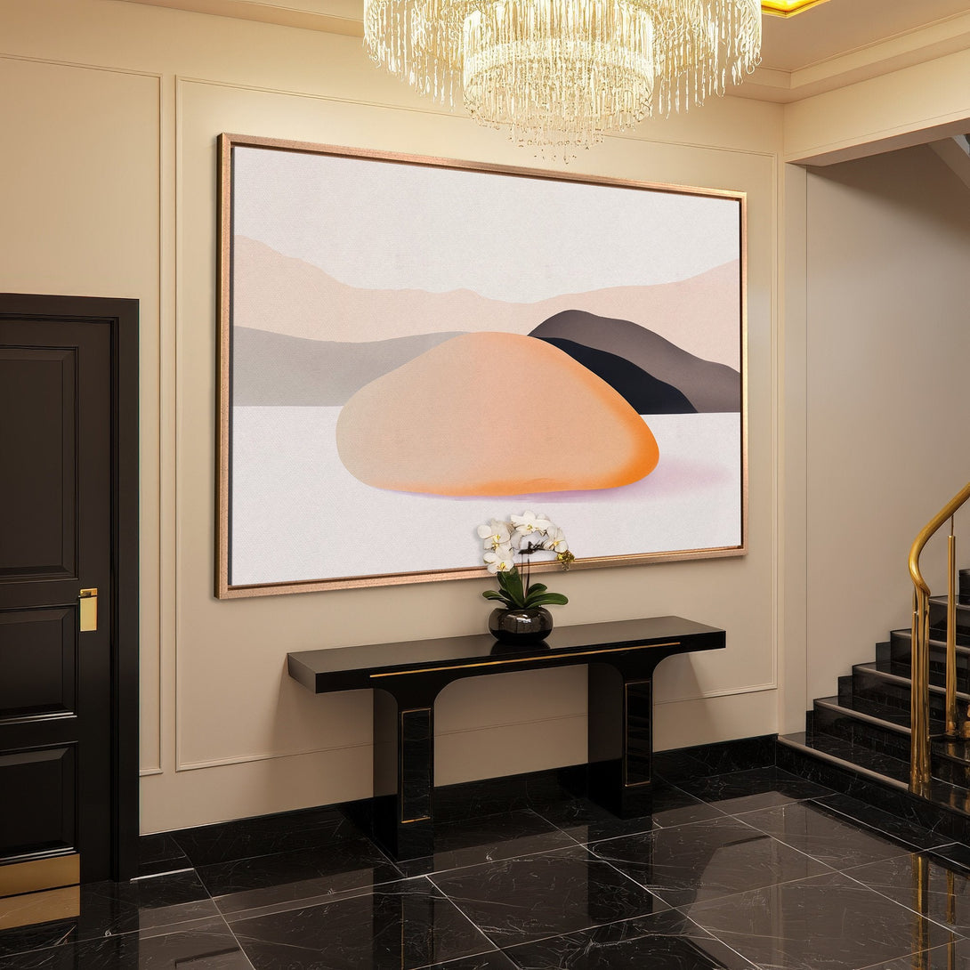 Framed Wall Art: Abstract landscape canvas print with warm neutral tones. Modern art for elegant home decor.