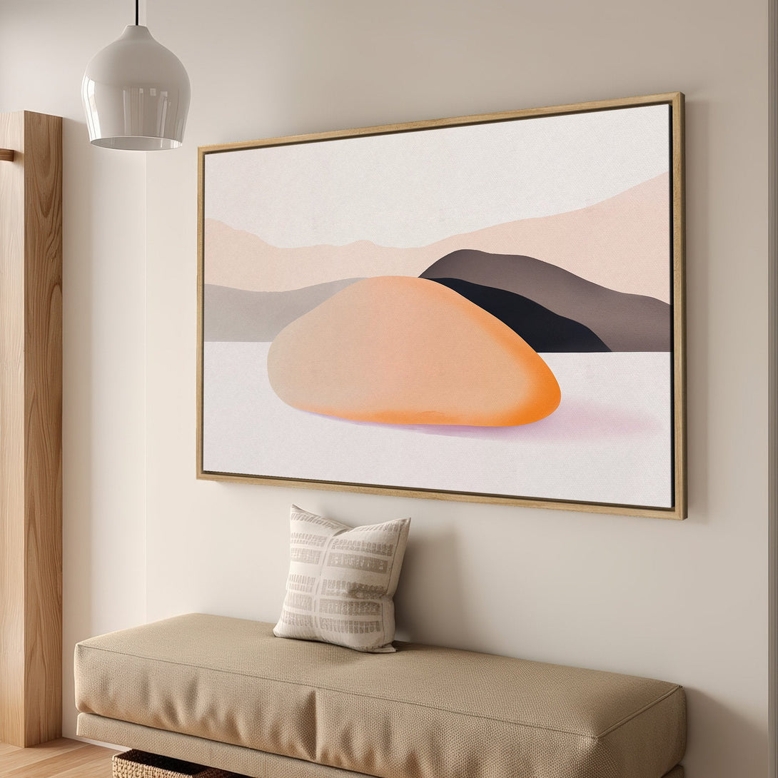 Framed Wall Art featuring an abstract landscape with warm neutral tones. Modern Canvas Print adds a touch of elegance to any interior.