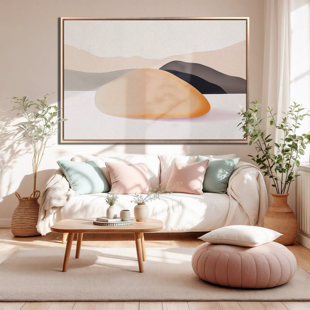 Framed Wall Art featuring abstract landscape in neutral tones, perfect for modern home decor. Earthy color palette adds a touch of serenity.