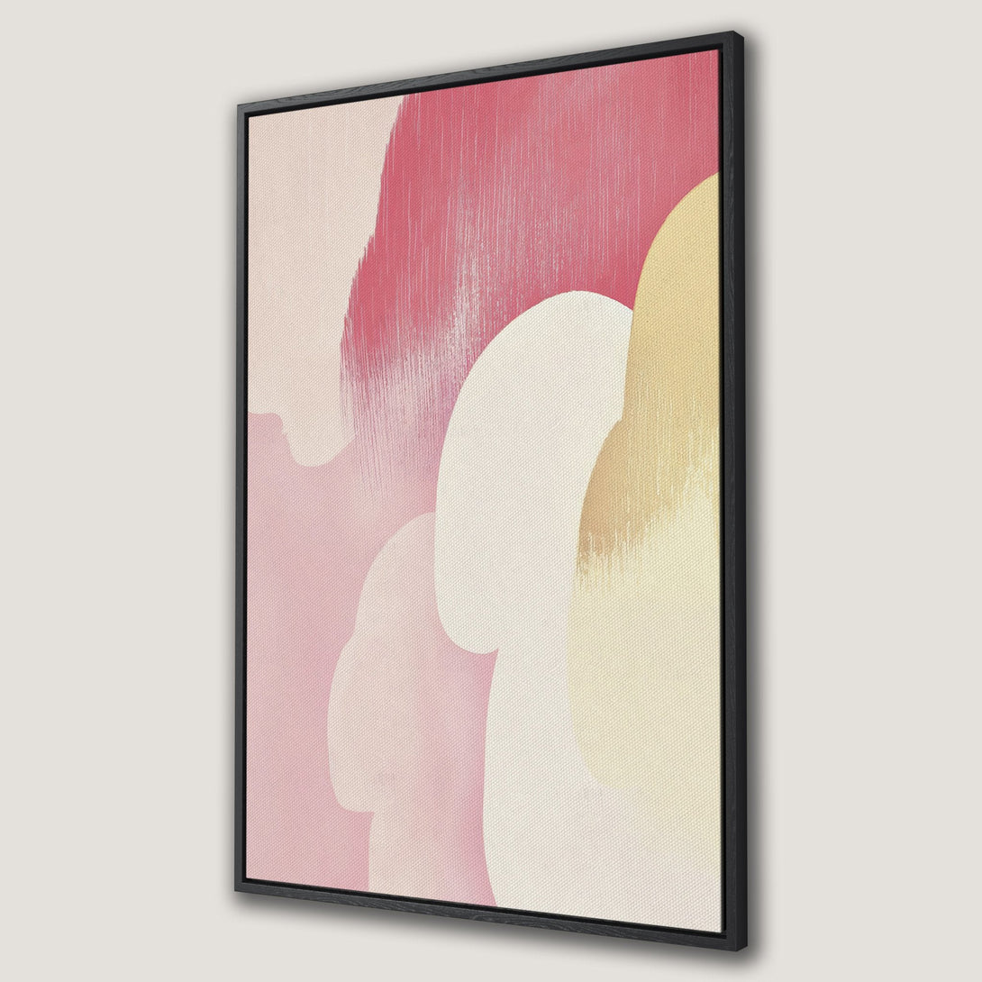 Framed Wall Art featuring abstract brushstrokes in a soft pink and cream color palette. Modern art perfect for adding a touch of elegance to any space.