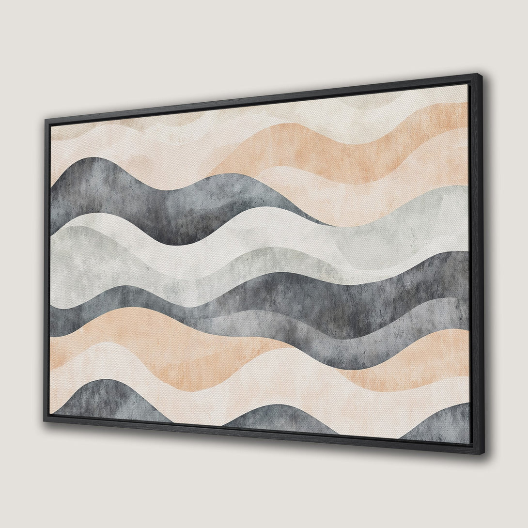 Framed Wall Art featuring abstract wave design in neutral tones. Perfect for modern decor, this Canvas Print adds a touch of elegance to any space.