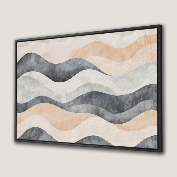 Framed Wall Art featuring abstract wave design in neutral tones. Perfect for modern decor, this Canvas Print adds a touch of elegance to any space.