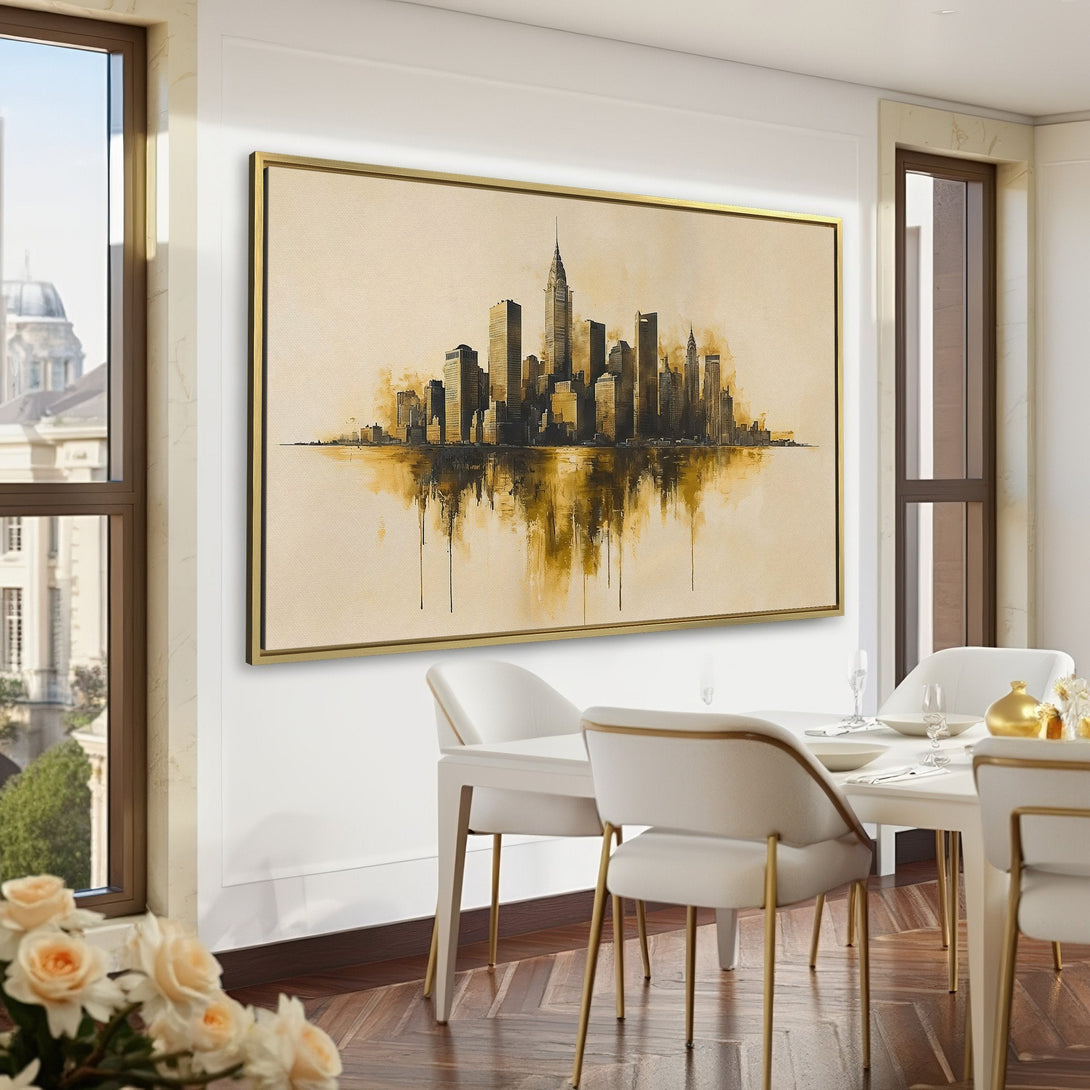 Canvas Print of NYC skyline art in sepia tones, adding a touch of elegance to any room. Perfect for modern home decor.
