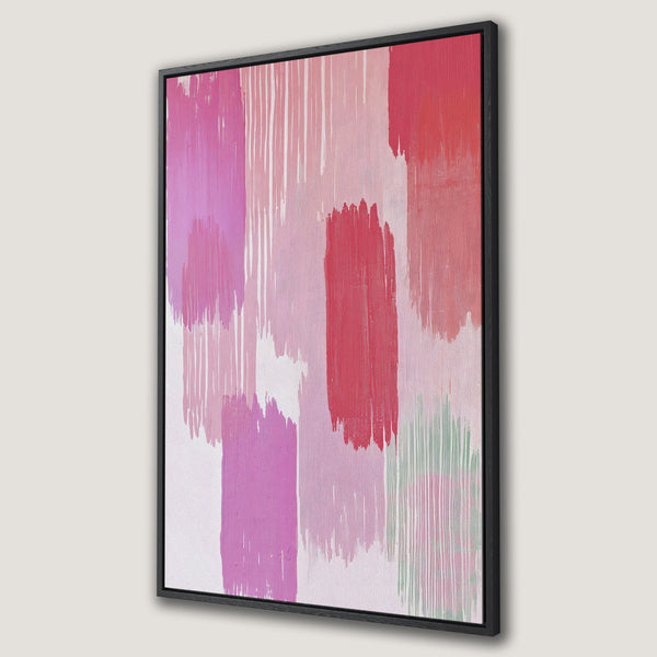 Framed Wall Art featuring abstract brushstrokes in a vibrant pink and red color palette. Modern art canvas print for a stylish home decor upgrade.