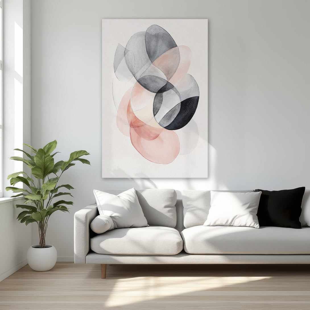 Framed Wall Art: Abstract watercolor art in pink, gray, and black. Modern canvas print adds elegance to any interior. Shop now!