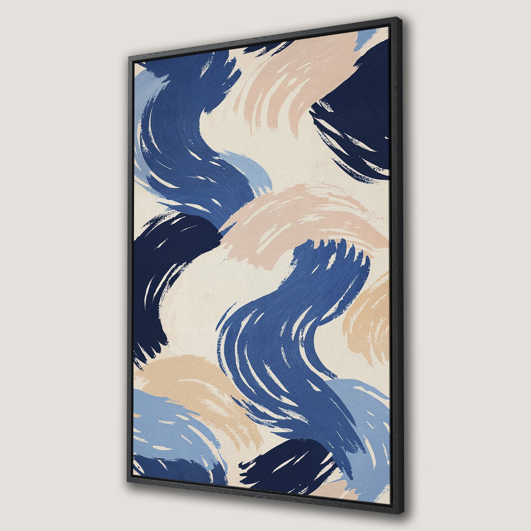 Framed Wall Art featuring abstract brushstrokes in blue and blush tones. Modern canvas print for a stylish interior. Shop now!