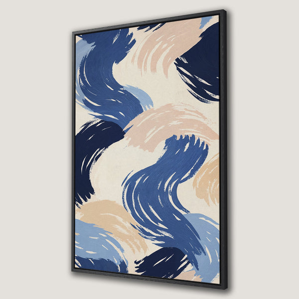 Framed Wall Art featuring abstract brushstrokes in blue and blush tones. Modern canvas print for a stylish interior. Shop now!