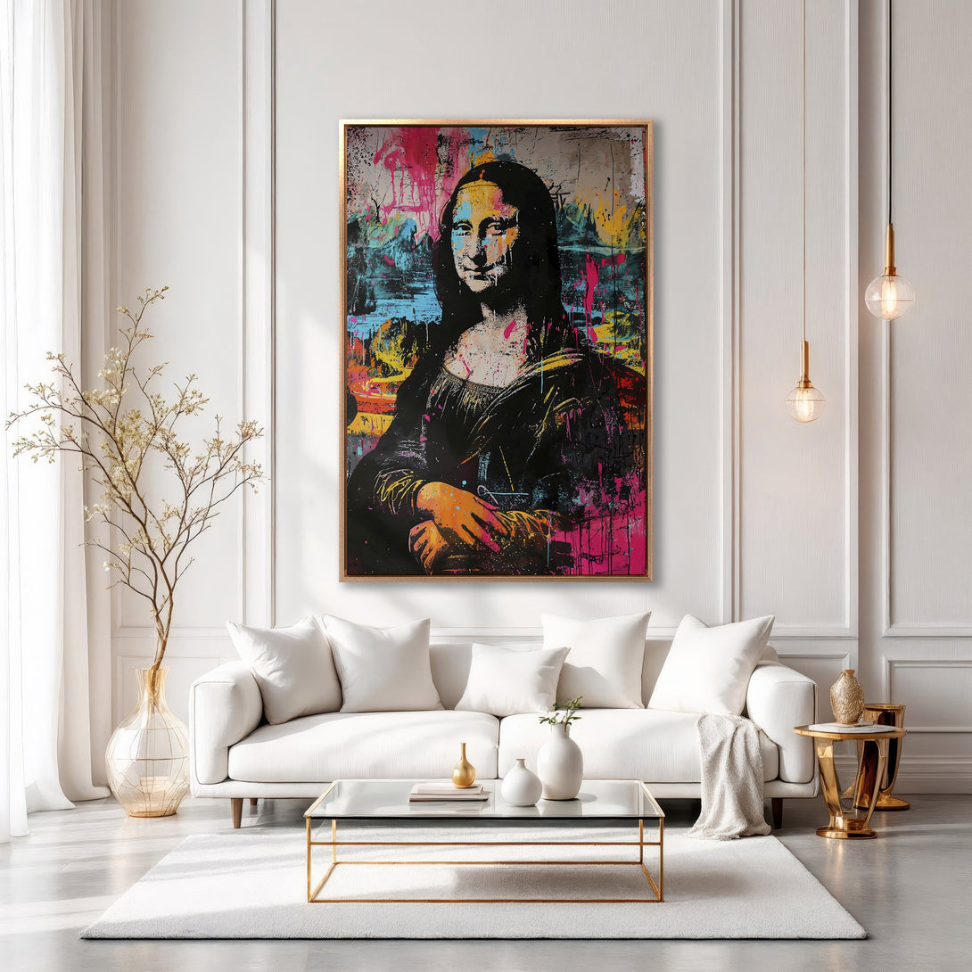 Framed Wall Art: Modern Mona Lisa Canvas Print in a colorful, abstract style. Adds a pop of color to any room. Shop now!