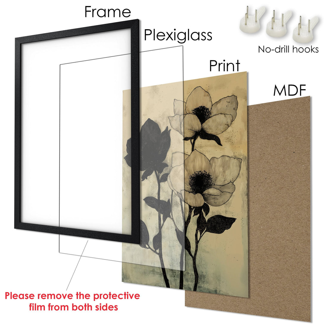 Framed Poster featuring floral art in a neutral color palette. Perfect for adding a touch of elegance to your space!