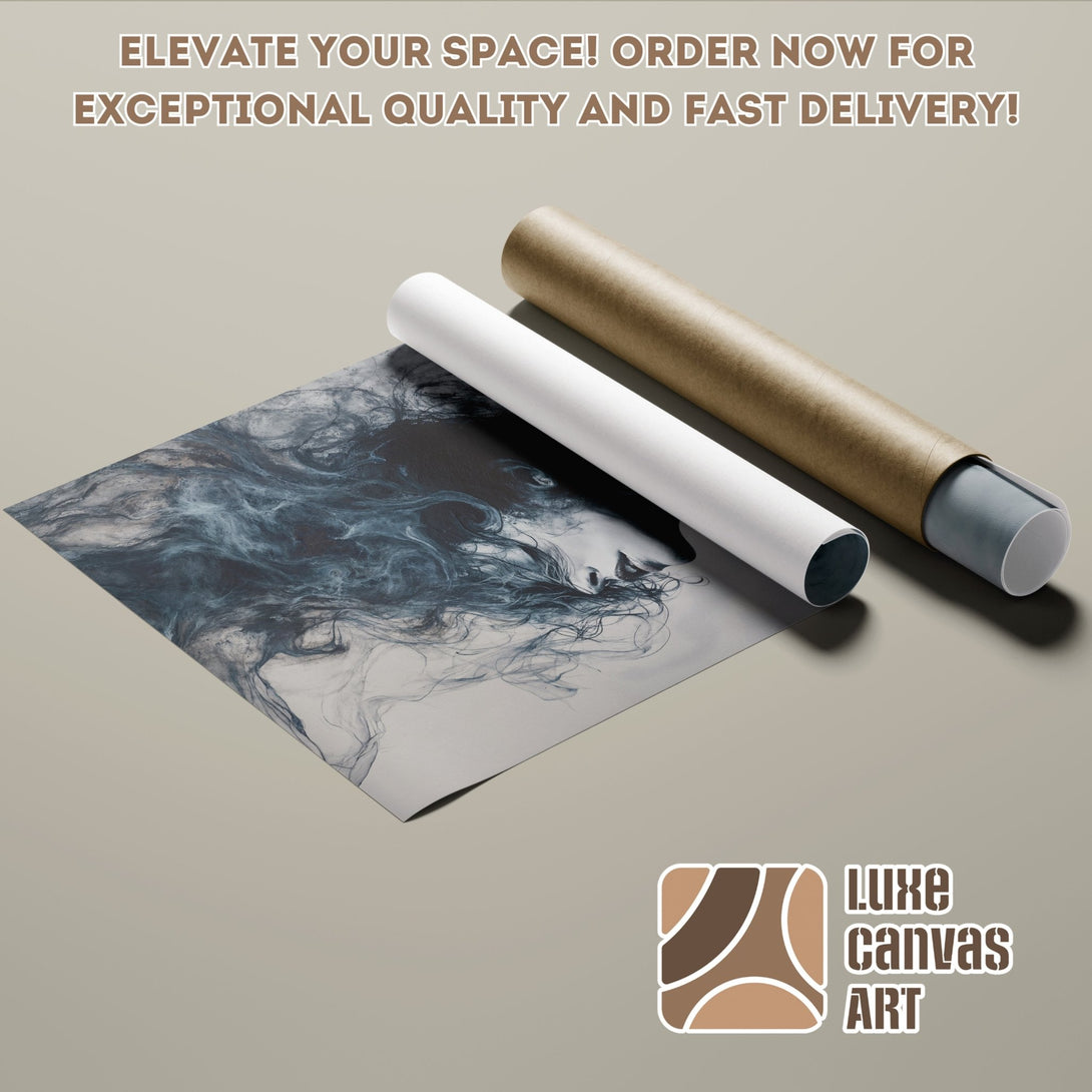 Abstract art Poster Roll in blue & gray tones. Elevate your space with Luxe Canvas Art! Order now for fast delivery.