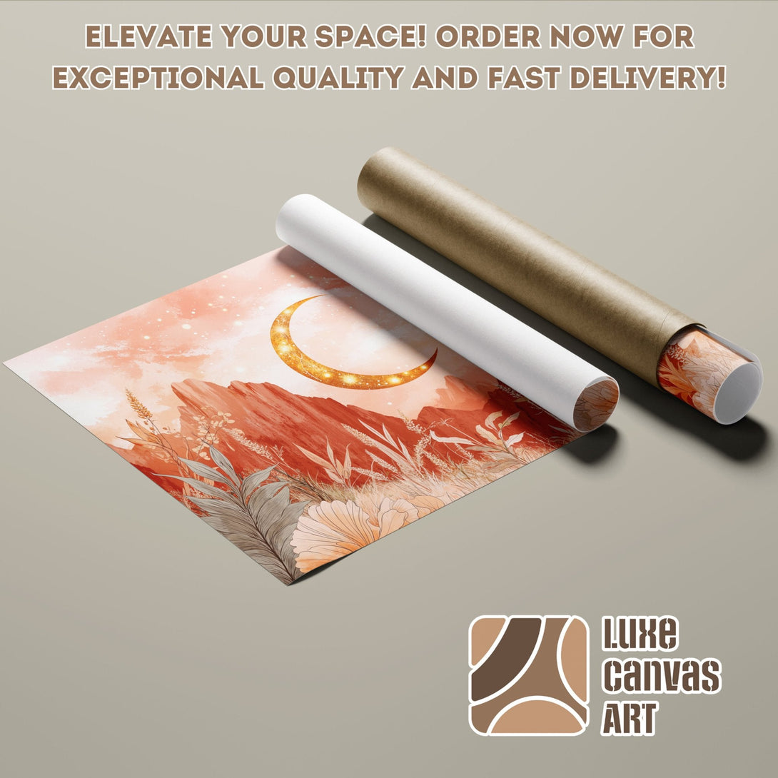 Poster Roll featuring a celestial landscape in warm earth tones. Elevate your space!