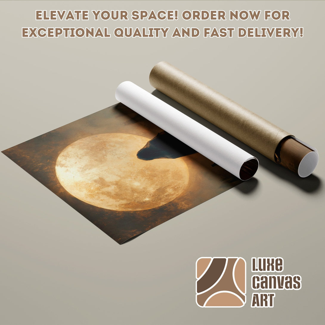 Poster Roll featuring a moonlit landscape in warm earth tones. Elevate your space with this stunning art!