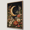 Moonlit Floral Splendor Framed Crescent Moon Canvas Print