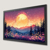 Moonlit Mountain View Art Poster with Pink Wildflowers