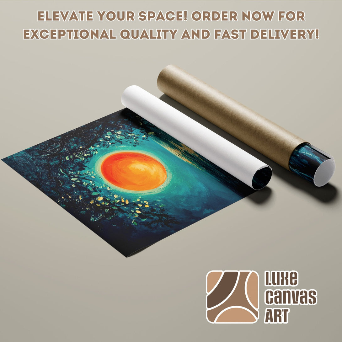 Abstract art Poster Roll with vibrant orange and teal color palette. Elevate your space!