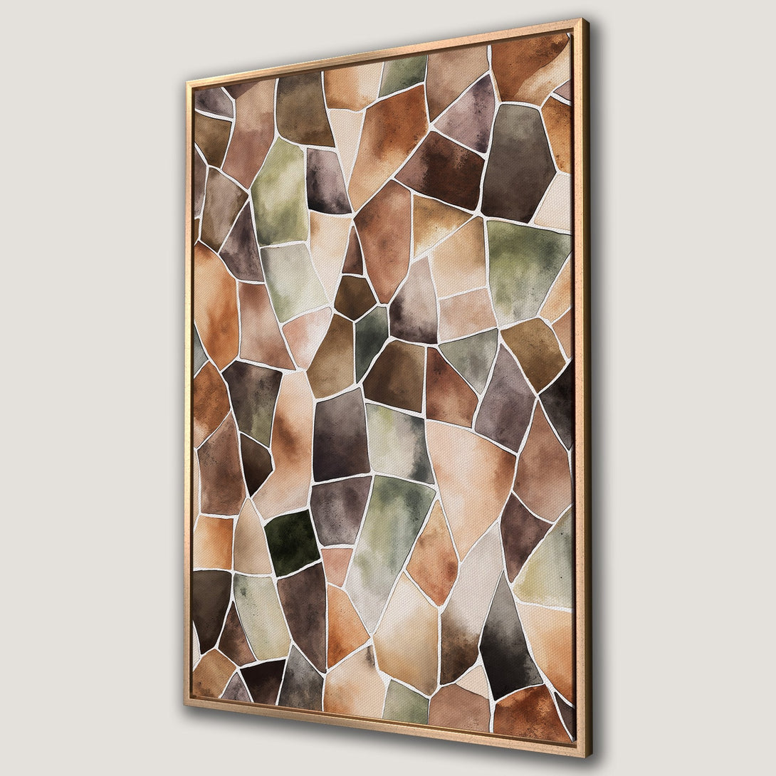 Framed Wall Art: Abstract watercolor mosaic in warm earth tones. Perfect for adding a touch of modern art to your home decor. Shop now!