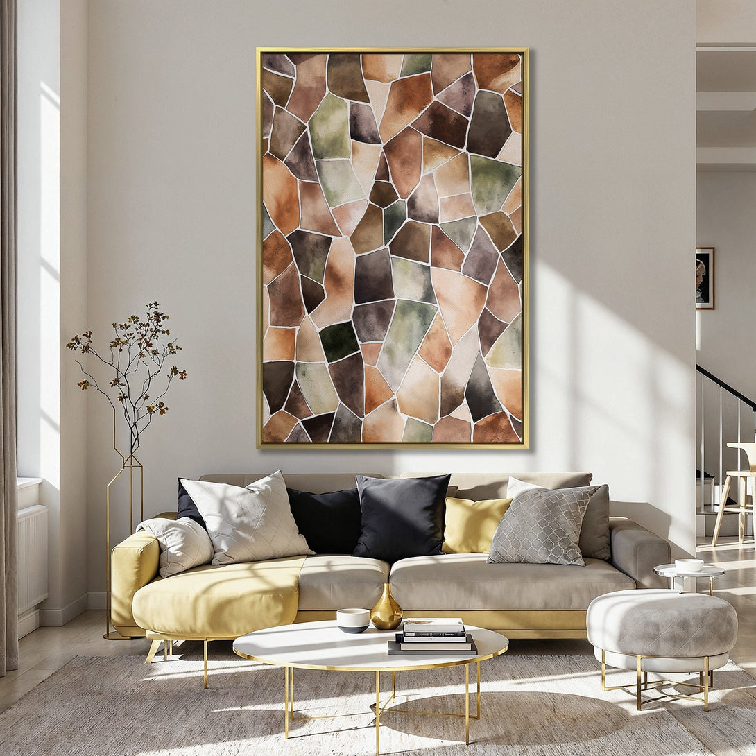 Canvas Print featuring abstract watercolor stone pattern in warm earth tones. Modern wall art for kitchen decor.