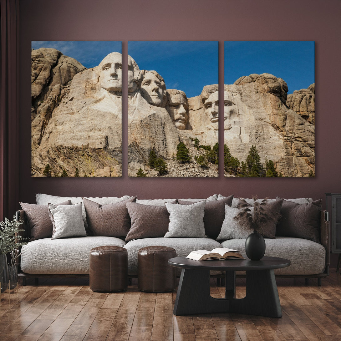 Canvas Print of Mount Rushmore in a warm, neutral palette. Add a touch of history to your space with this stunning wall art!