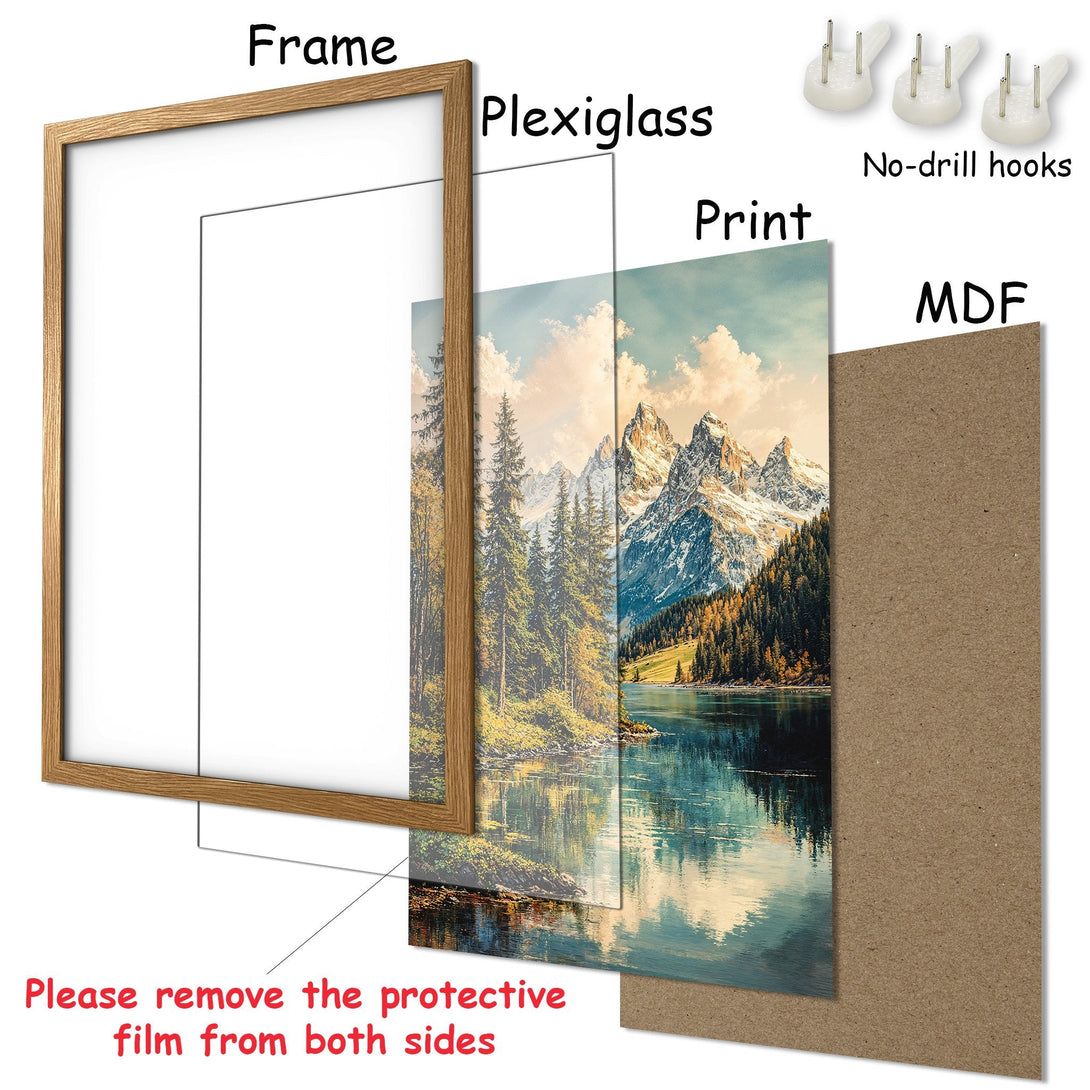 Framed Poster of a mountain landscape. Earthy tones and natural style. Ready to hang art for your home.