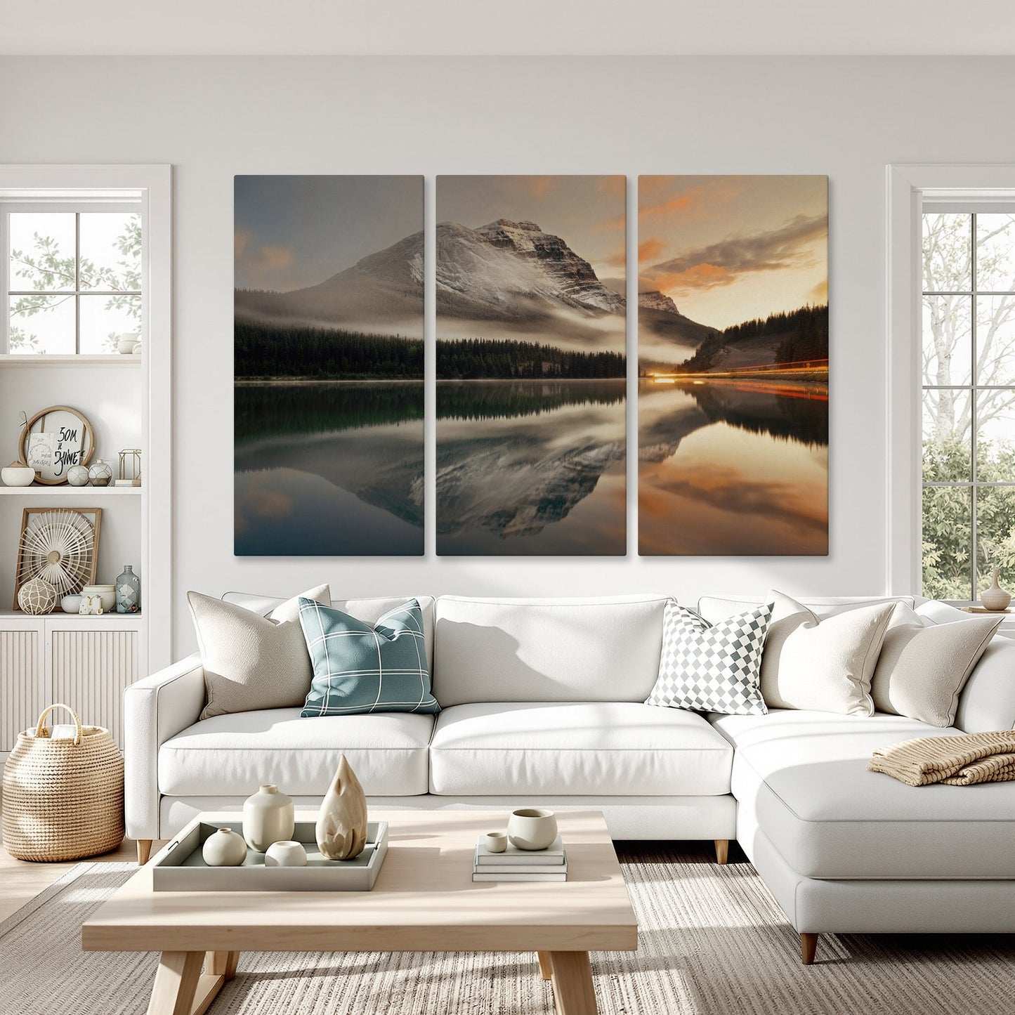 Mountain Lake and Fog at Sunset Canvas Print in Banff