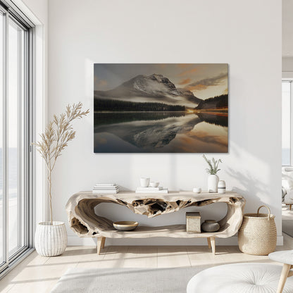 Mountain Lake and Fog at Sunset Canvas Print in Banff