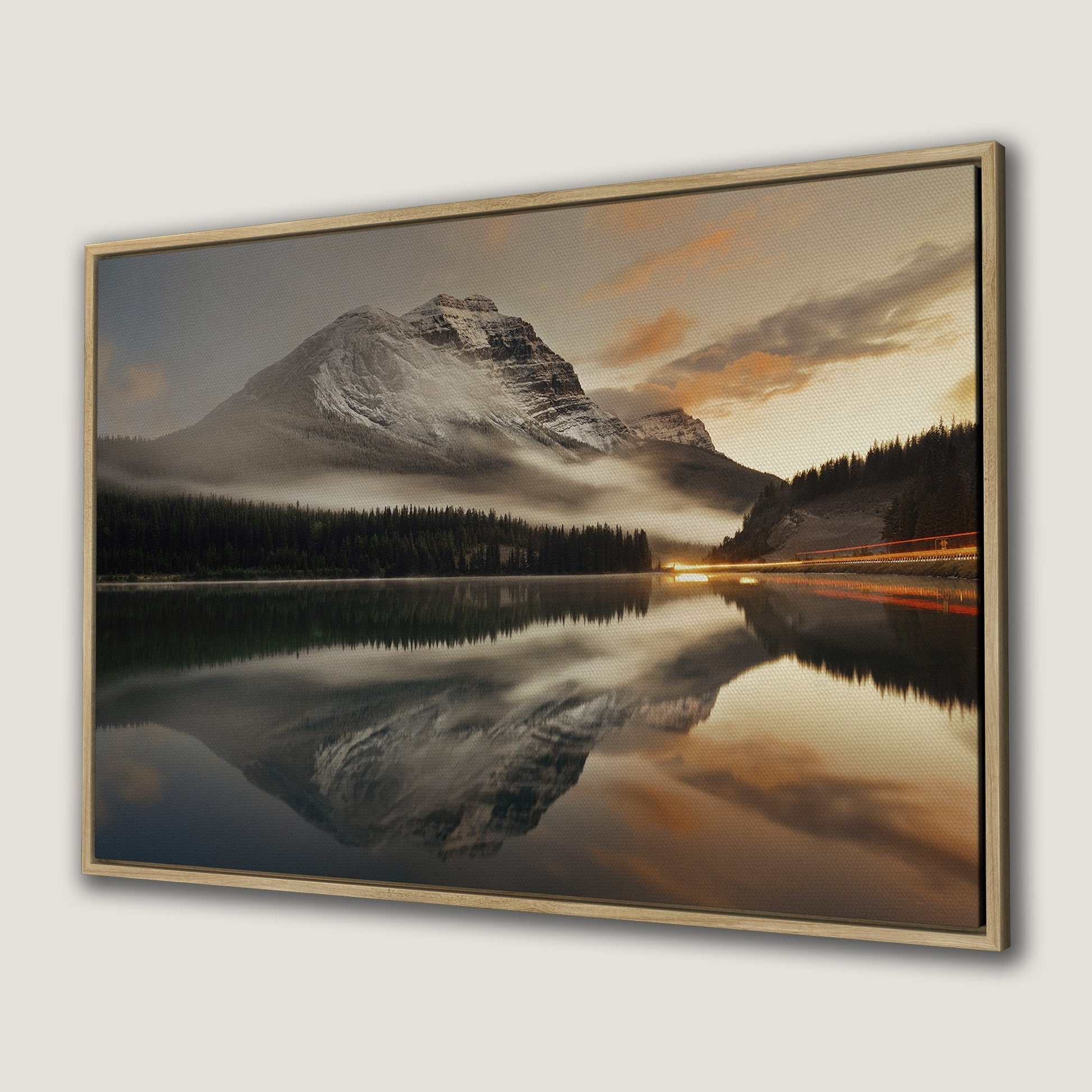 Mountain Lake and Fog at Sunset Canvas Print in Banff