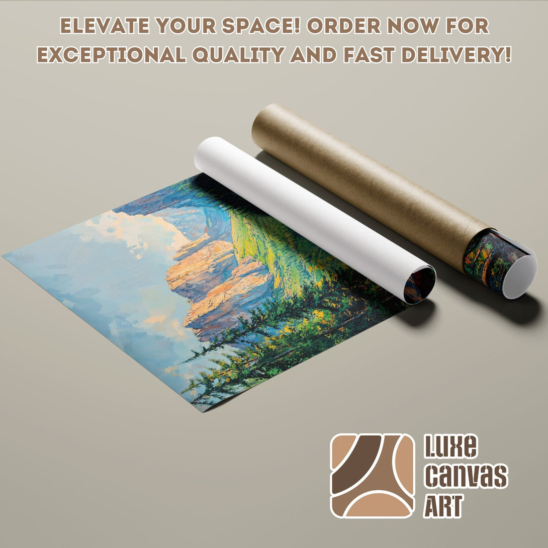 Poster Roll featuring a landscape painting in a vibrant, painterly style with a blue, green, and yellow color palette. Order now!
