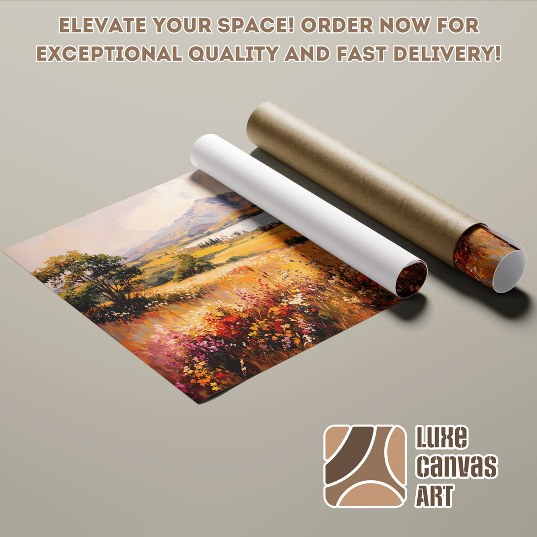 Landscape Poster Roll, Impressionist style, warm color palette. Elevate your space!
