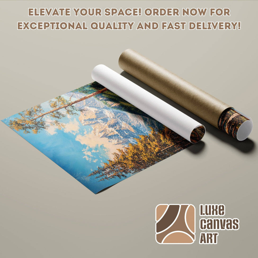 Mountain landscape poster roll in warm tones, perfect for home decor. Order now!