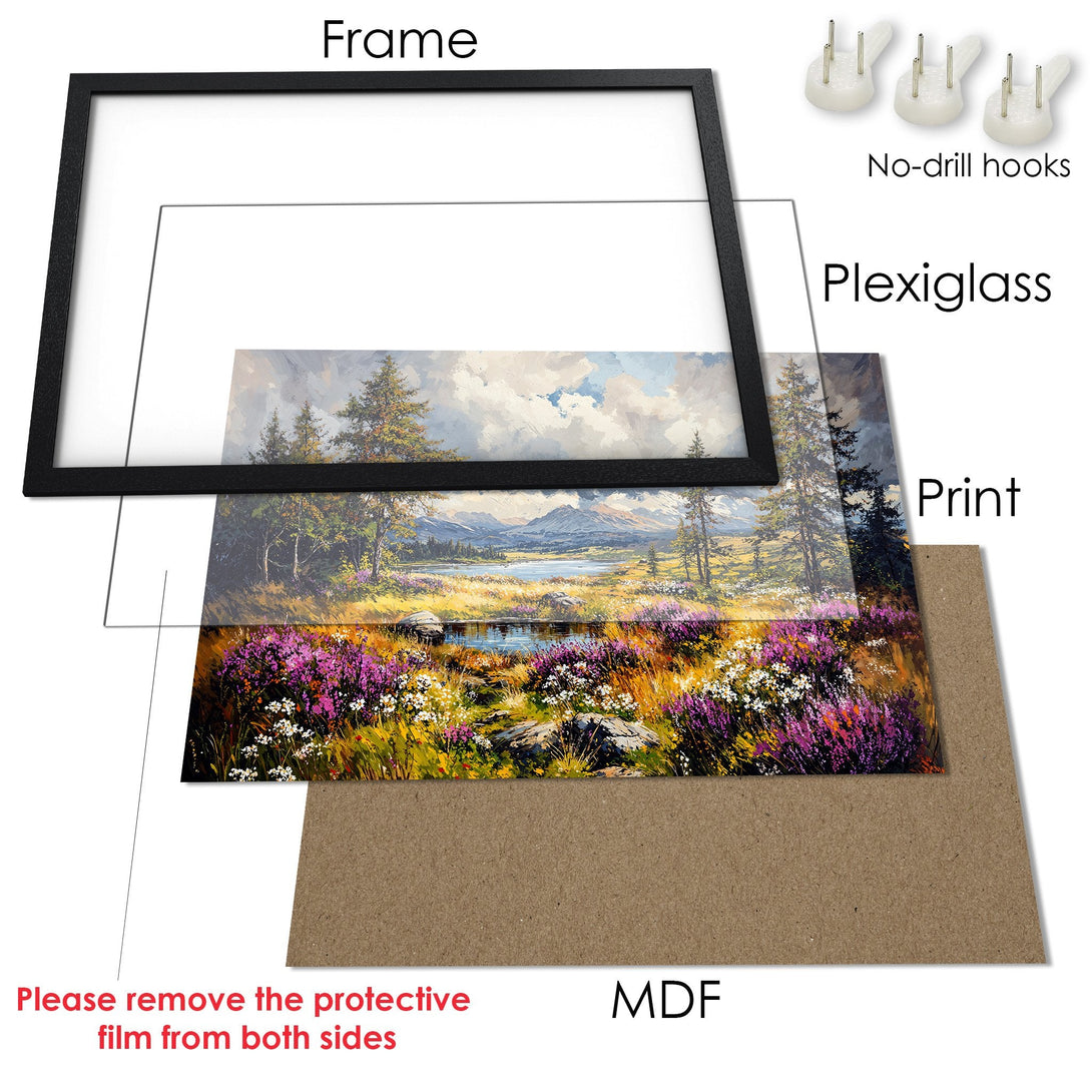 Framed Poster: Stunning landscape art print with vibrant colors. Perfect wall decor!