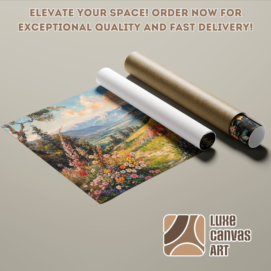 Scenic landscape Poster Roll, impressionist style, vibrant colors. Elevate your space with art!