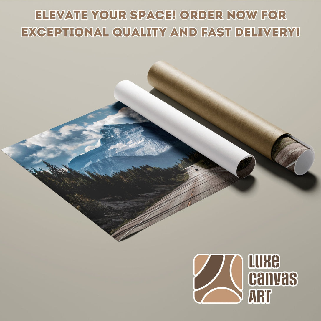 Poster Roll featuring a mountain landscape print, in a natural color palette. Elevate your space!