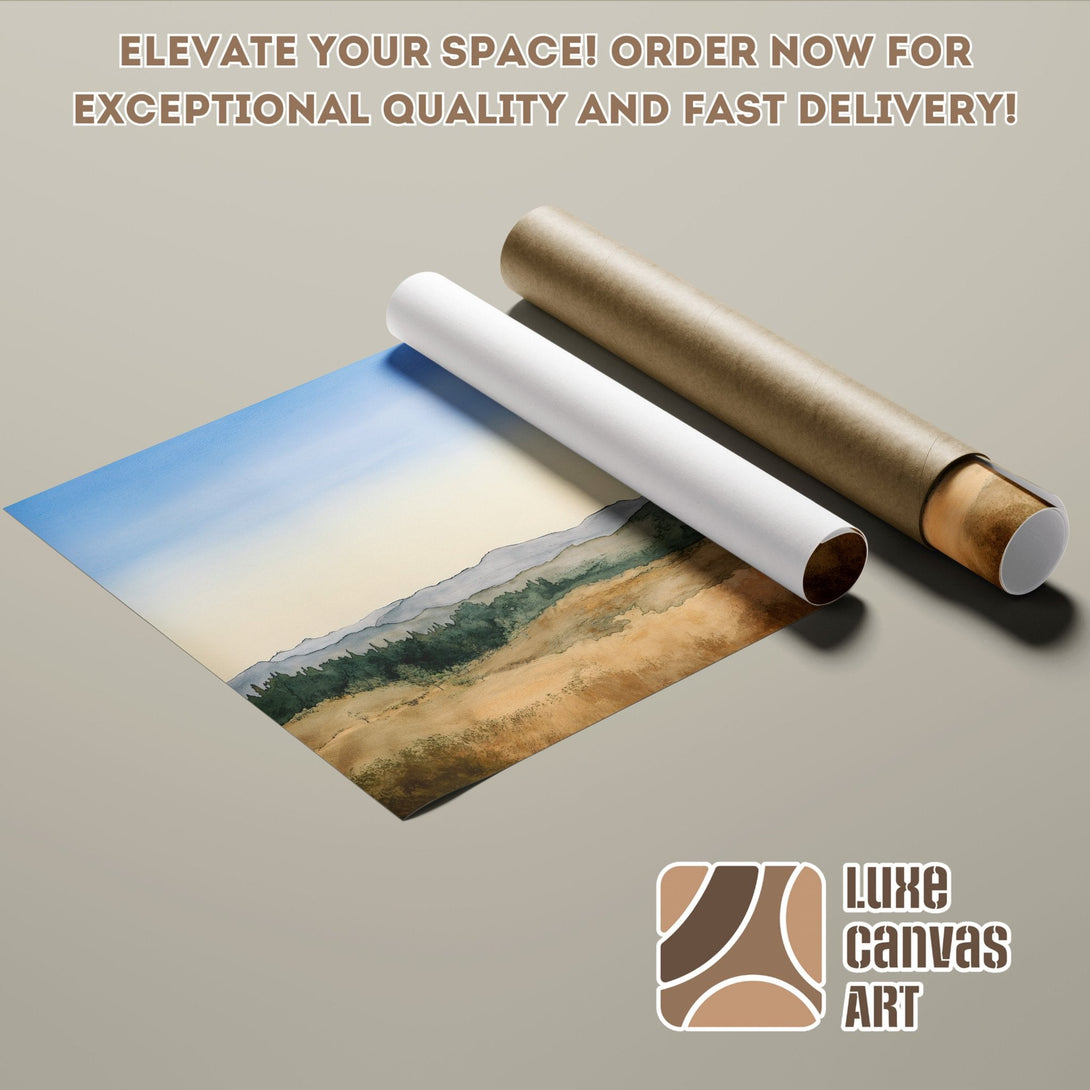 Watercolor landscape Poster Roll in warm earth tones. Elevate your space with stunning art!