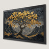 Mountain Tree Art Poster with Golden Leaves