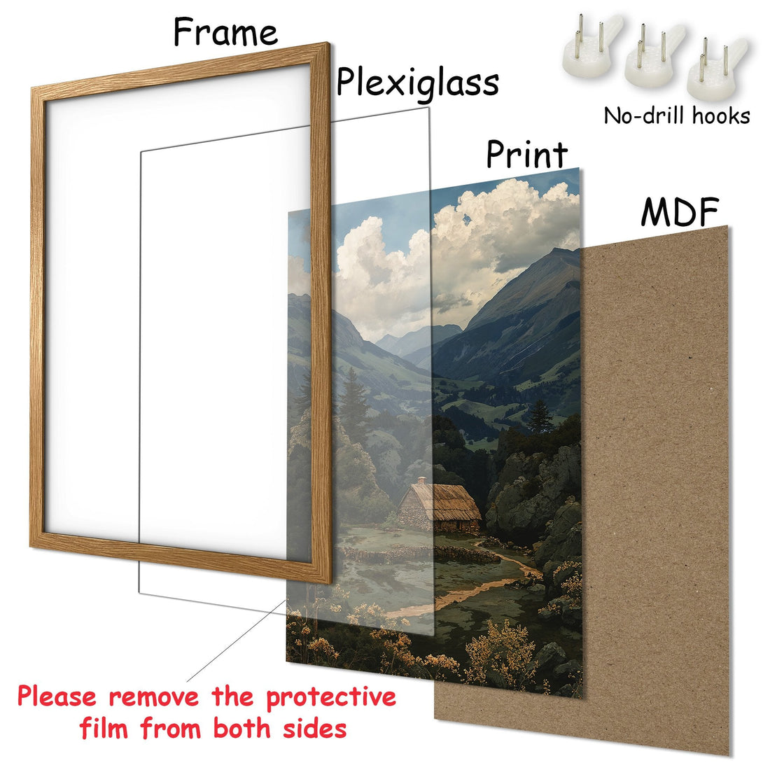 Framed Poster featuring a landscape scene in a classic style with earthy tones. Perfect wall art for your home!