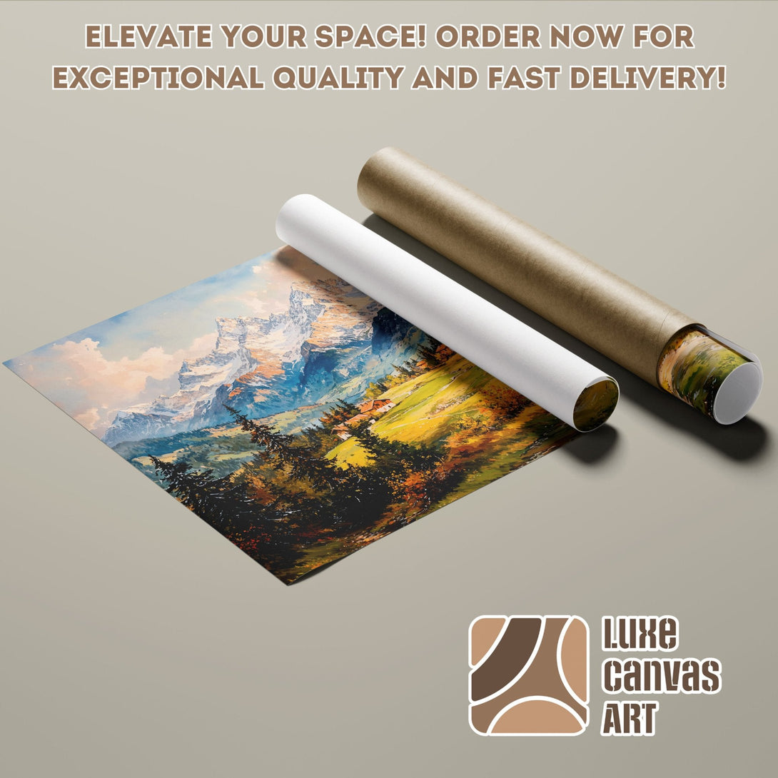Mountain landscape poster roll, vibrant colors, art print for your home. Order now!