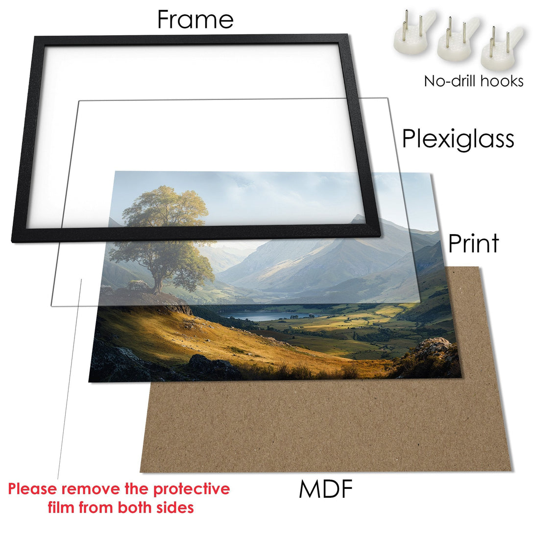 Framed Poster featuring a stunning landscape scene in natural tones. Perfect wall art for any room!