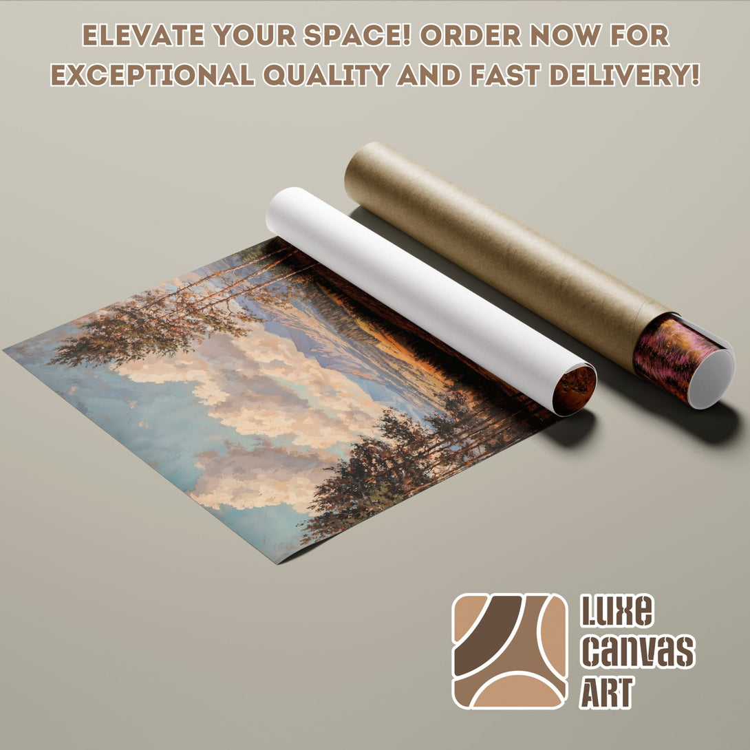 Poster Roll featuring a landscape painting with a warm color palette. Elevate your space with this stunning art!