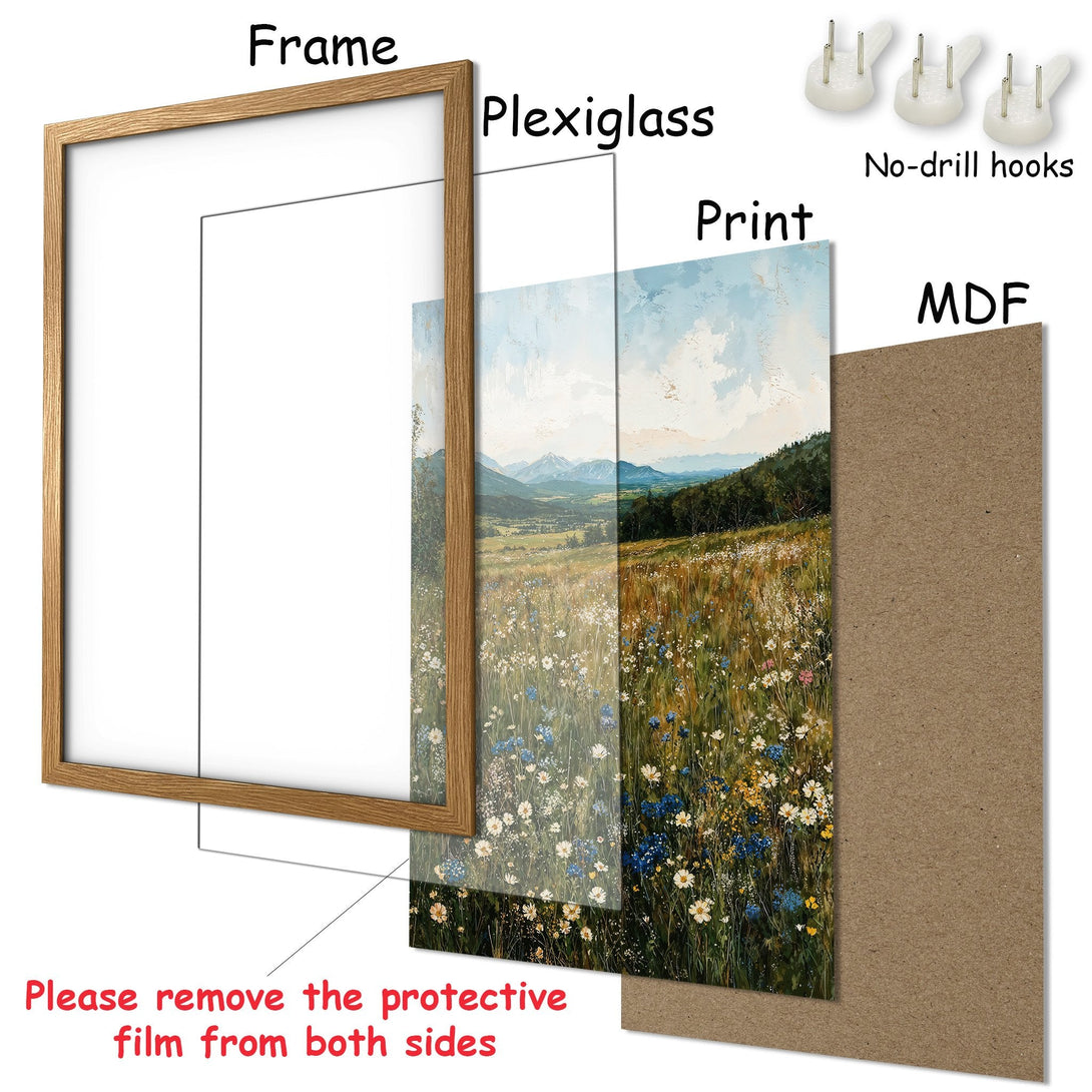 Framed Poster of a serene landscape painting with a natural color palette. Perfect wall art for any home!